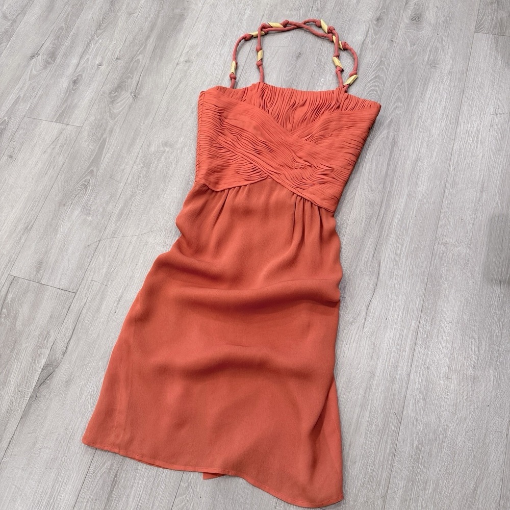 Fendi Silk Blend Pleated Halter Dress IT 40 US 4 Peach Orange Italy